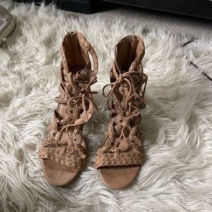 brown lace up heels